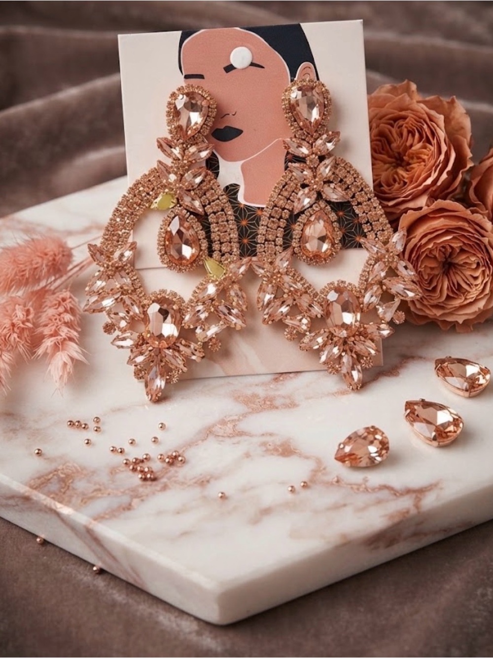 Rose Gold Crystal Chandelier Earrings - Women Jewelry